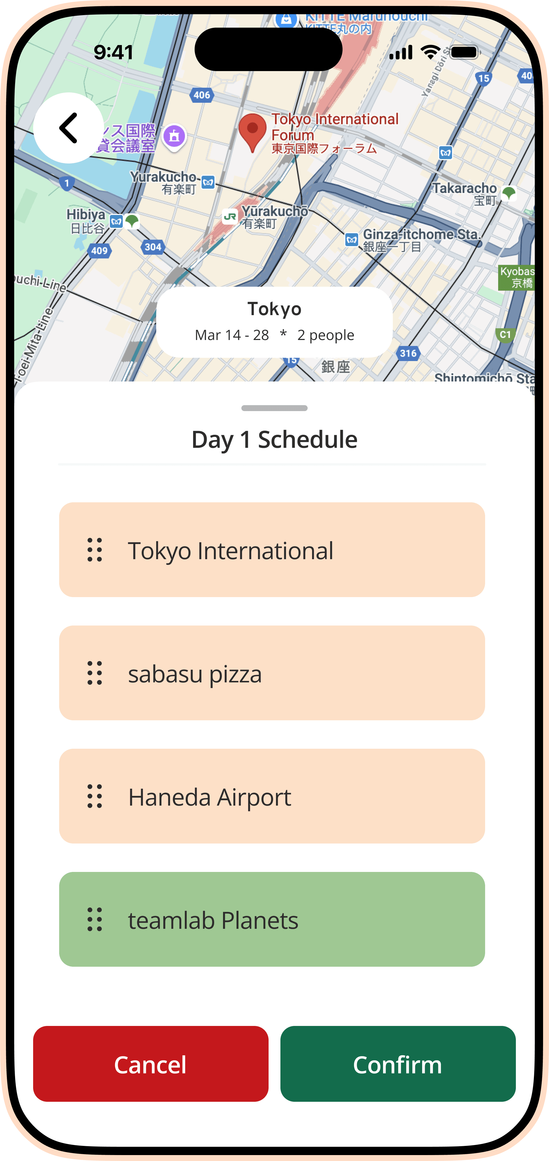 Itinerary planning screen